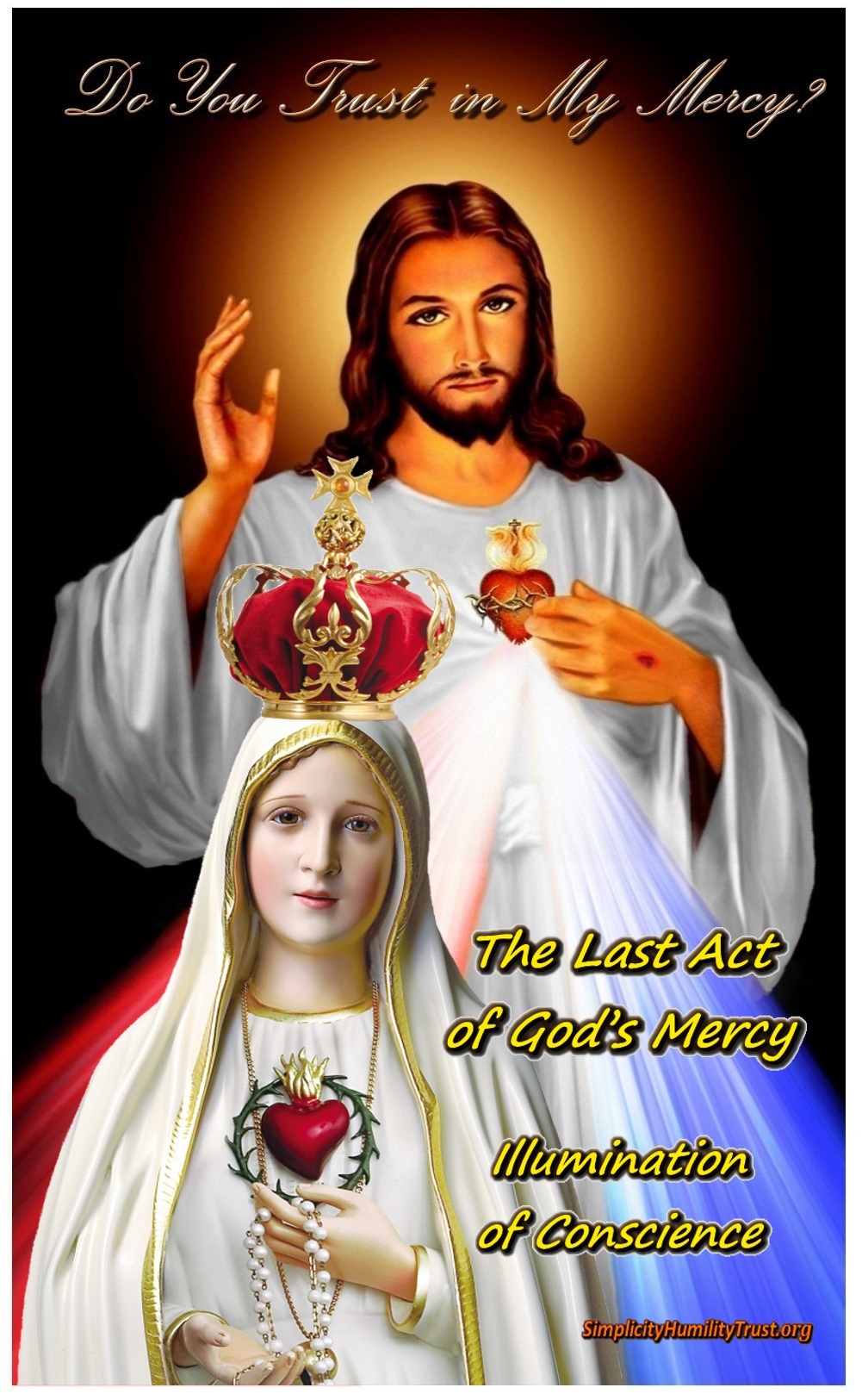 Sacred Heart of Jesus with the Immaculate Heart of Mary, Divine Mercy Image, blue and red rays